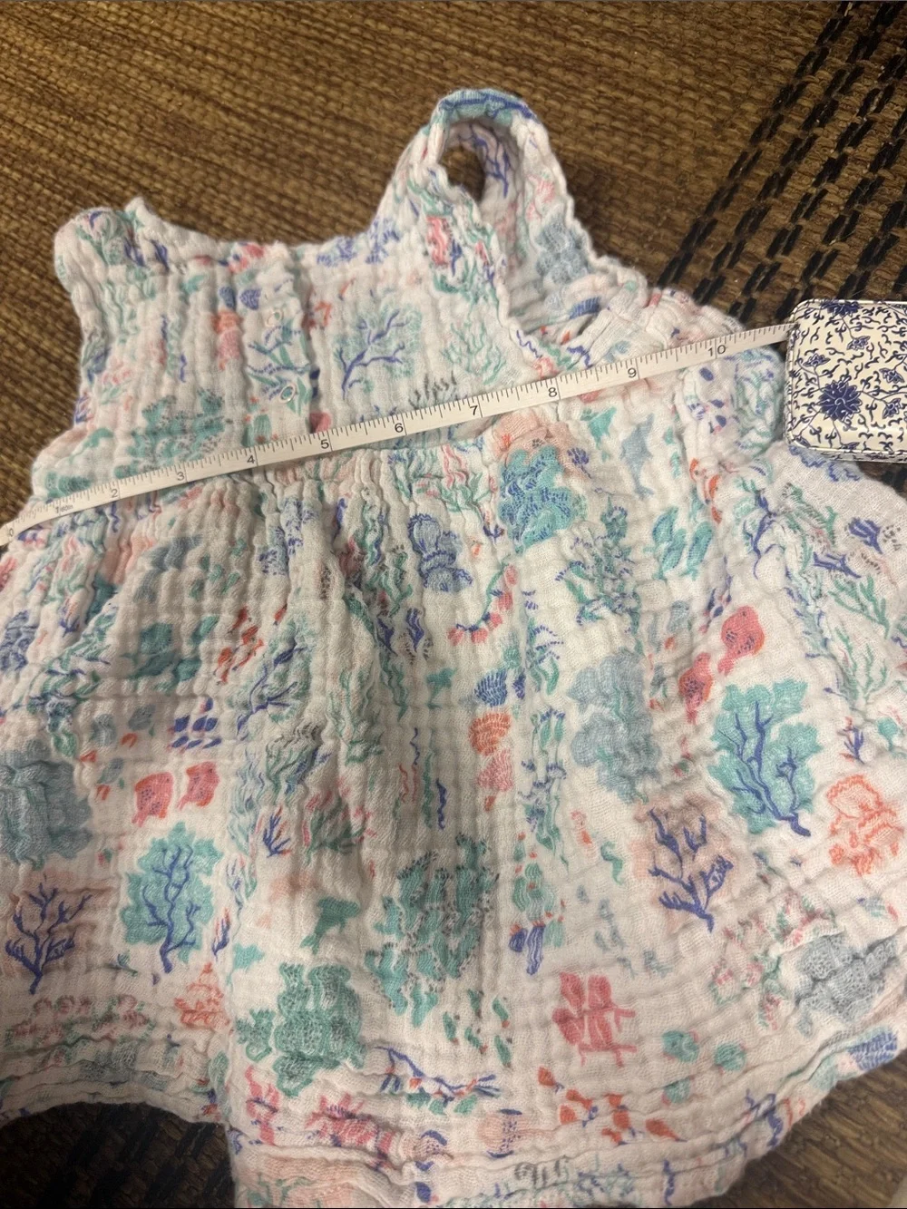 Baby Two-Piece Muslin Set in White with Aqua & Coral Floral Print